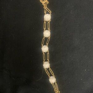 Gold-Tone Chain Bracelet with White Floral Accents